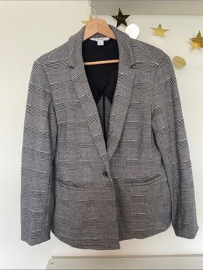 Old Navy Classic Glen Plaid Blazer Stretch Black White Grey Size Large
